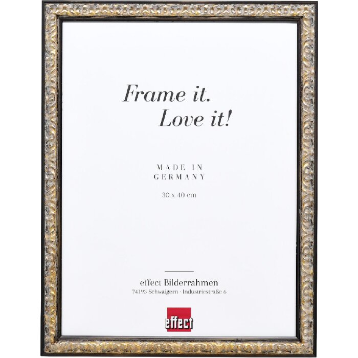 Cadre photo bois baroque 62x93 cm noir-argent verre musée