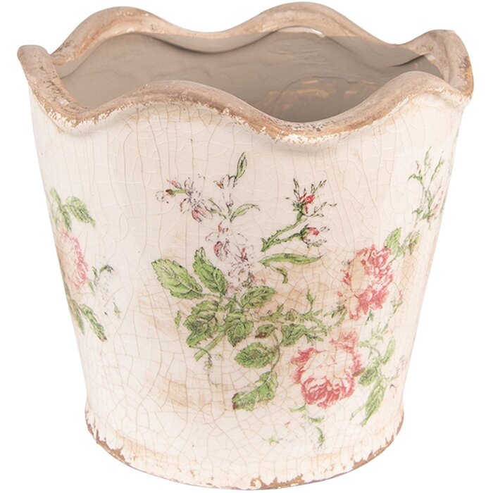 Clayre & Eef 6CE1537L Décoration Pot de fleurs Ø 18x17 cm Rose - Beige