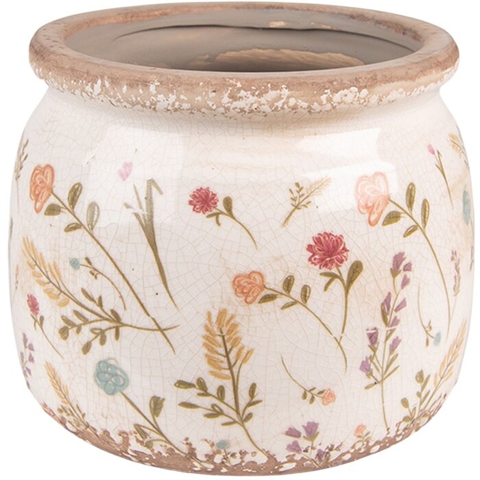 Clayre & Eef 6CE1551M Décoration Pot de fleurs Ø 15x13 cm Rose - Vert