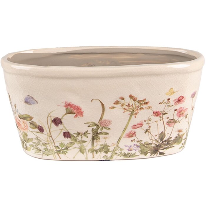 Clayre & Eef 6CE1557M Décoration Pot de fleurs 23x10x11 cm Rose - Beige Ovale