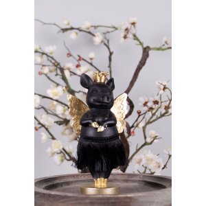 Clayre & Eef 6PR3860 Décoration Cochon 9x6x18 cm Noir Or Couronne Ailes