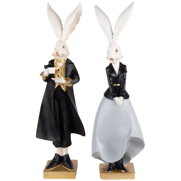 Clayre & Eef 6PR4889 Décoration Lapin 14x12x47 - 14x12x47 cm Noir - Gris