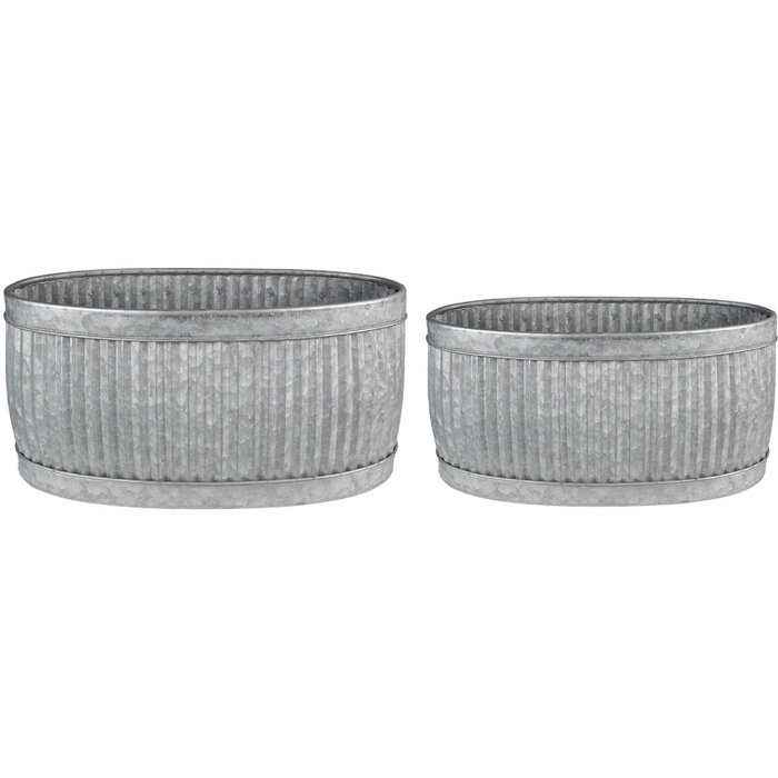 Clayre & Eef 6Y4886 Décoration bacs en fer (2 pièces) 52x25x26 - 48x21x23 cm Gris