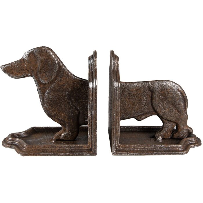Clayre & Eef 6Y5427 Serre-livres (2 pièces) Chien 23x8x13 cm Marron