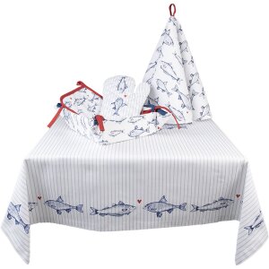 Clayre & Eef SSF01 Nappe 100x100 cm Blanc - Bleu Carré