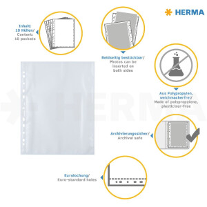 HERMA 7566 Fotophan format vertical blanc 20x30 cm 250 pochettes Archivage