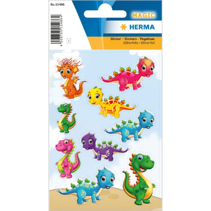 HERMA 15486 Magic Sticker Petits dinos, set de films à paillettes
