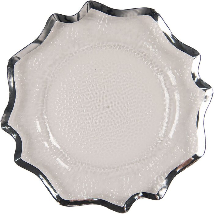 Clayre & Eef 65238ZI Soucoupe transparente, couleur argent Ø 33x1 cm