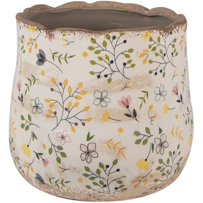 Clayre & Eef 6CE1610M Pot de fleurs Beige Jaune Ø 18x16 cm Céramique style rustique