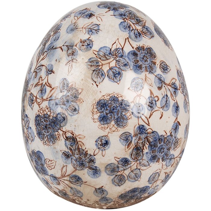 Clayre & Eef 6CE1620S Œuf décoratif Beige Bleu Ø 9x12 cm Céramique style rustique
