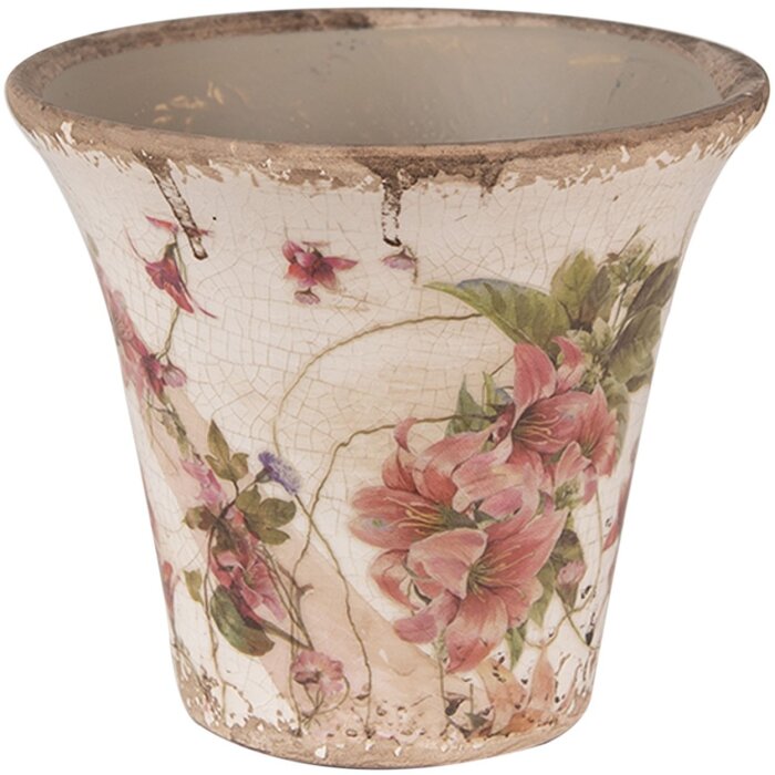 Clayre & Eef 6CE1627M Pot de fleurs pour intérieur Beige Rose Ø 13x11 cm
