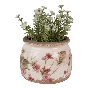 Clayre & Eef 6CE1628S Pot de fleurs en céramique Beige Rose Ø 12x10 cm Maison de campagne