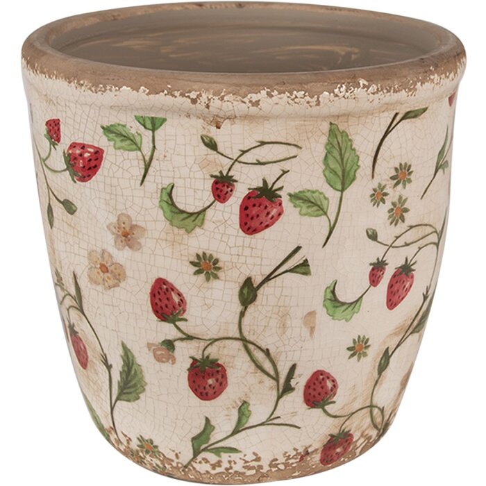 Clayre & Eef 6CE1631L Pot de fleurs beige rouge Ø 16x16 cm style rustique