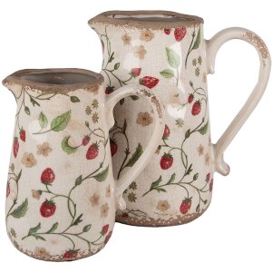 Clayre & Eef 6CE1633L Pichet décoratif Beige Rouge Céramique 21x15x23 cm style rustique