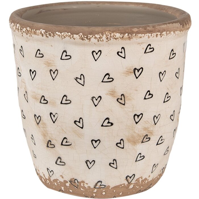 Clayre & Eef 6CE1652M Pot de fleurs pour intérieur Beige Noir Ø 14x13 cm