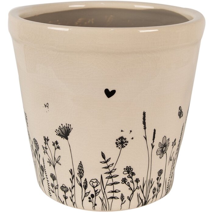 Clayre & Eef 6CEFAF0001M Pot de fleurs pour intérieur Beige, Noir Ø 15x14 cm