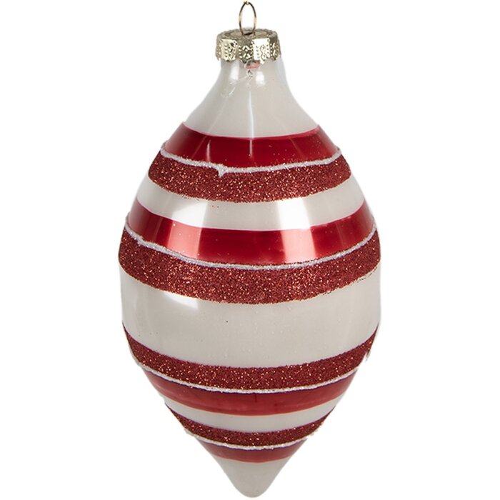 Clayre & Eef 6GL4330 Boule de Noël rouge blanc Ø 8x15 cm