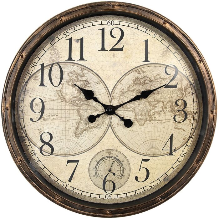 Clayre & Eef 6KL0813 Horloge murale Marron Beige Ø 50x5 cm - 1xAA