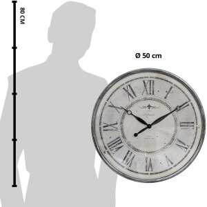 Clayre & Eef 6KL0815 Horloge murale Gris Beige Ø 50x6 cm - 1xAA