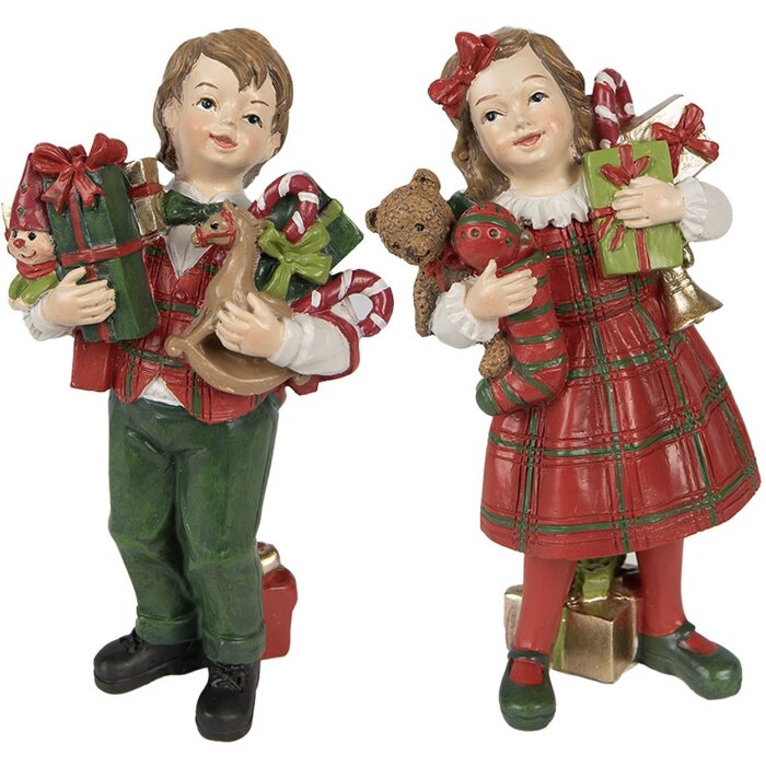 Clayre & Eef 6PR3920 Décoration Enfants Rouge, Vert 7x6x13 - 7x5x13 cm (2 pièces)