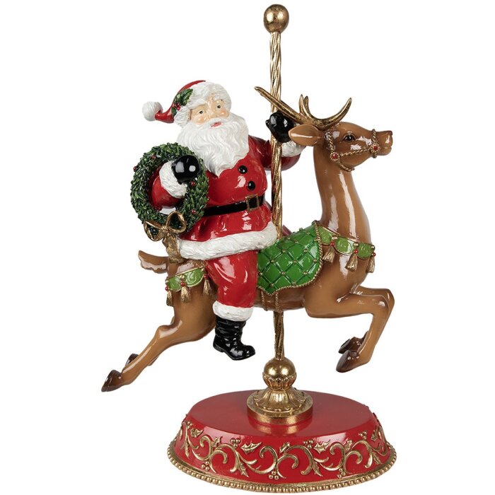 Décoration de Noël Image fixe Père Noël sur renne rouge, brun 29x14x46 cm