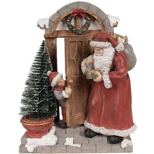 Clayre & Eef 6PR4945 Décoration Père Noël LED rouge brun 18x8x22 cm