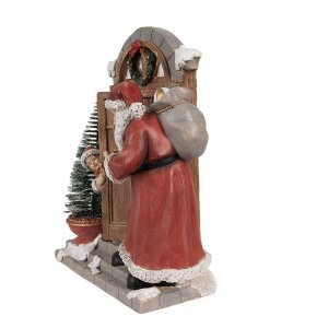 Clayre & Eef 6PR4945 Décoration Père Noël LED rouge brun 18x8x22 cm