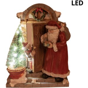Clayre & Eef 6PR4945 Décoration Père Noël LED rouge brun 18x8x22 cm