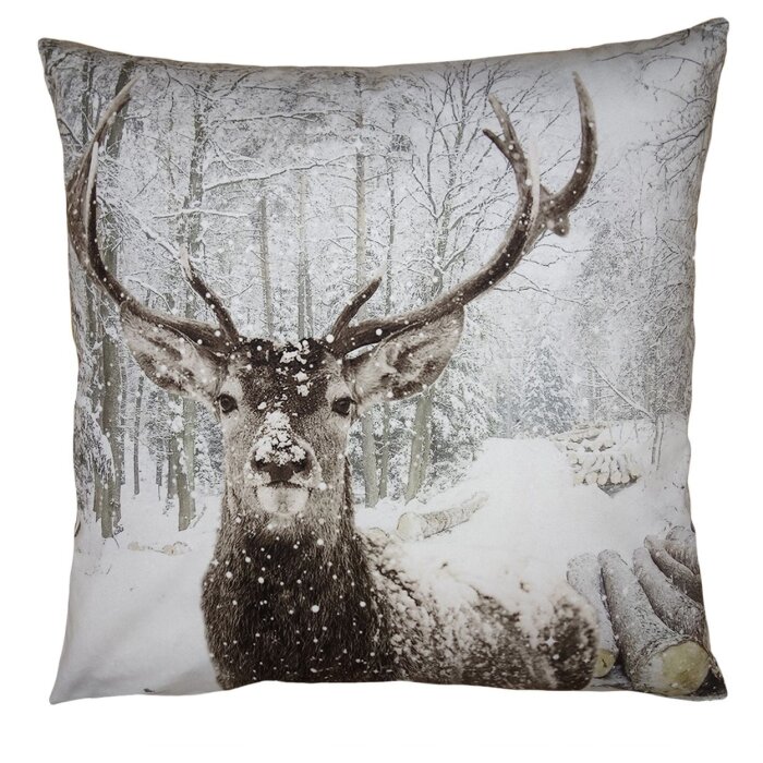 Clayre & Eef KT021.333 Housse de coussin blanc motif cerf 45x45 cm