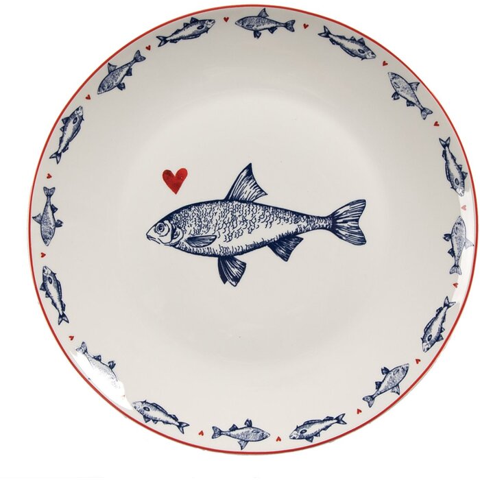Clayre & Eef Assiette plate SSFDP Blanc Bleu Motif poisson Ø 20x2 cm Porcelaine