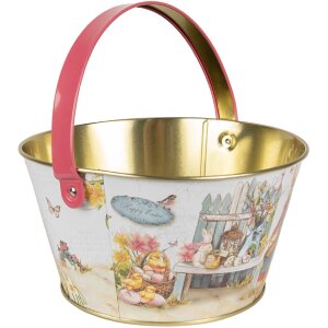 Clayre & Eef 6BL0108 Panier de rangement blanc bleu rouge Ø 19x10 cm