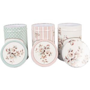 Clayre & Eef 6BL0111 Set de verres à provisions, 3 pièces, Ø 8x12 cm, blanc, floral