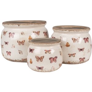 Clayre & Eef 6CE1662S Décoration Pot de fleurs Ø 12x10 cm Beige Rose