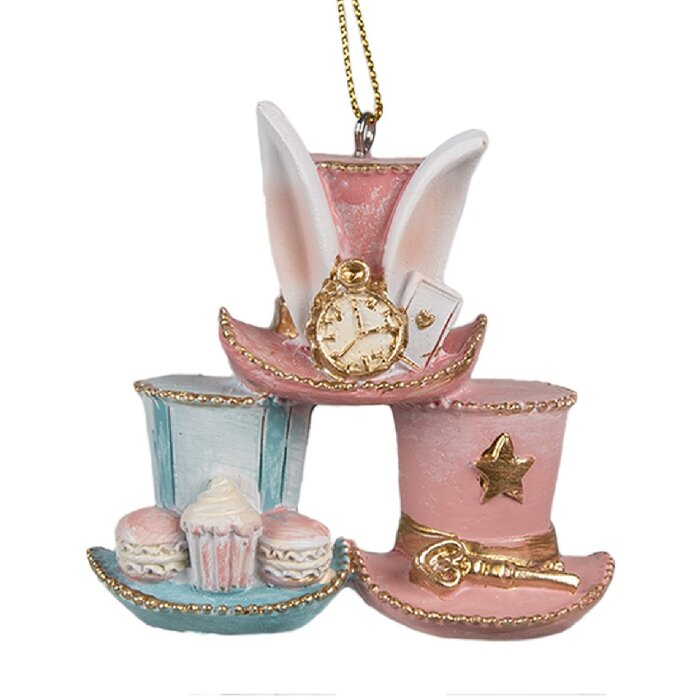 Clayre & Eef 6PR4155 Pendentif décoratif Chapeau rose bleu 7x4x7 cm