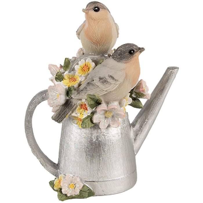 Clayre & Eef 6PR4982 Oiseaux sur arrosoir Décoration 11x8x13cm Gris
