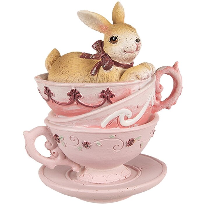 Clayre & Eef 6PR4985 Tasses à lapin décoratives 9x7x10 cm brun rose