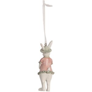Clayre & Eef 6PR4990 Pendentif Lapin blanc rose 4x4x10 cm
