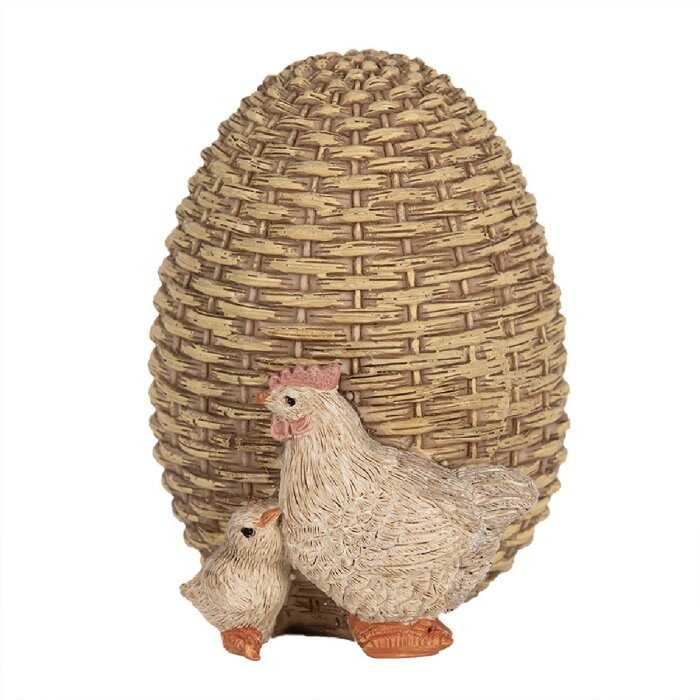 Clayre & Eef 6PR5026 Déco Poule à lœuf 9x8x10 cm Brun Blanc