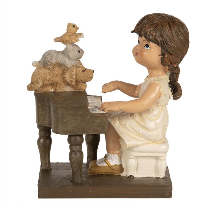 Clayre & Eef 6PR5029 Enfant avec piano Figurine décorative 10x6x10 cm Marron