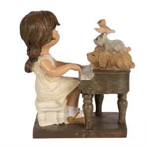 Clayre & Eef 6PR5029 Enfant avec piano Figurine décorative 10x6x10 cm Marron