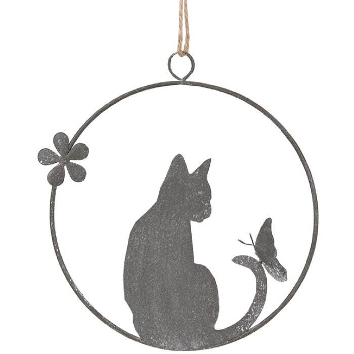 Clayre & Eef 6Y5560 Pendentif chat 14x14 cm Gris Décoration