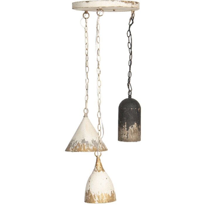 Clayre & Eef 5LMP320 Lampe à suspendre Vintage Blanc Noir Ø70x95cm E14 3x25W