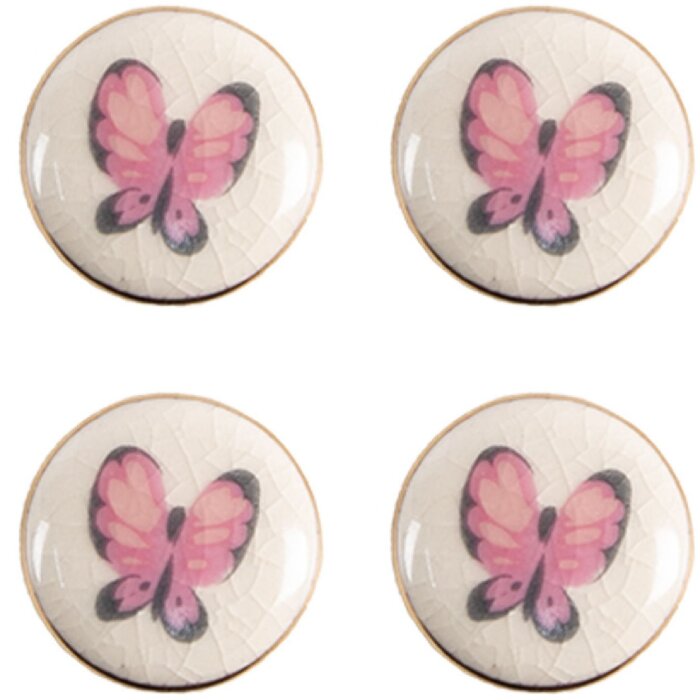 Clayre & Eef 65301 Bouton de porte Papillon rose blanc Ø 3x1/4 cm