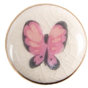Clayre & Eef 65301 Bouton de porte Papillon rose blanc Ø 3x1/4 cm