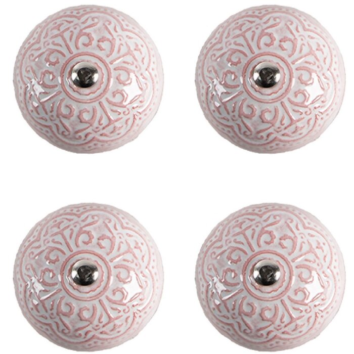 Clayre & Eef 65302 Bouton de porte Céramique Rose Motif floral Ø 4x3/6 cm