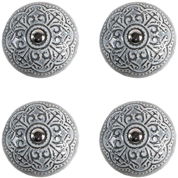 Clayre & Eef 65303 Bouton de porte Vintage Argent Ø 4x3/6 cm Set 4 pièces