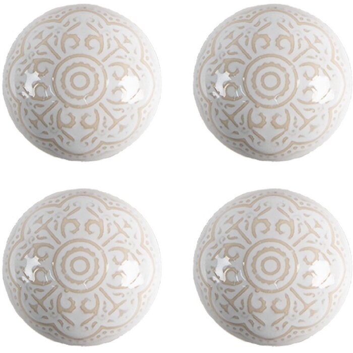Clayre & Eef 65304 Bouton de porte Céramique Blanc Or Motif Ø4x3 cm