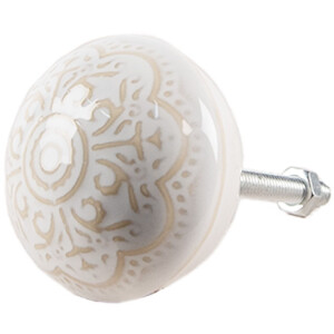Clayre & Eef 65304 Bouton de porte Céramique Blanc Or Motif Ø4x3 cm