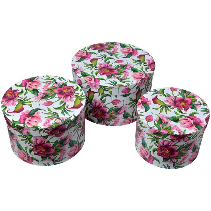 Clayre & Eef 65455 Boîte à chapeau Set 3 pièces motif floral Ø 26/22/19 cm