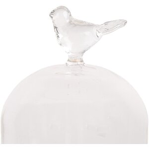 Clayre & Eef 6GL4472 Cloche en verre Ø10x14cm Oiseau sur socle en bois